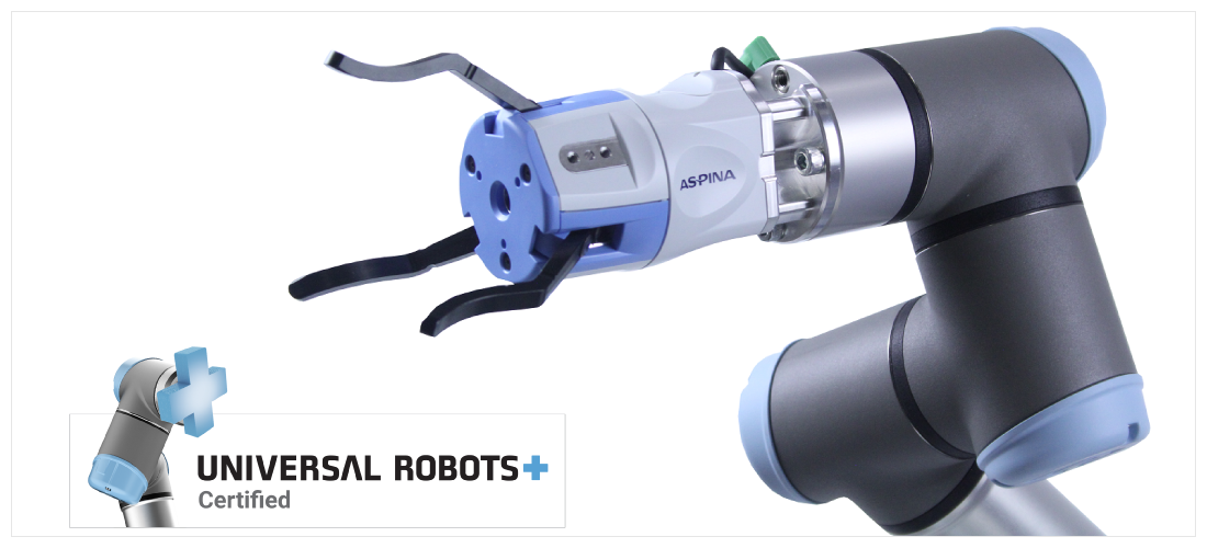 ユニバーサルロボットに装着されたASPINA電動ロボットハンド