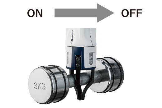 ブレーキ機能で停電時でもワークの落下を防ぐASPINA電動ロボットハンド(グリッパ)