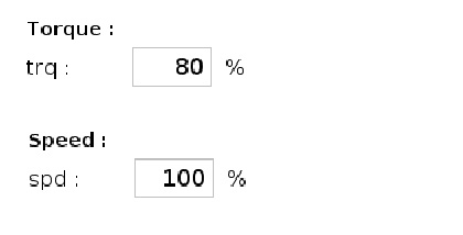 トルクと速度の設定画面